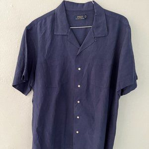 POLO RALPH LAUREN Linen & Silk Shirt Men's XXL Blue Short Sleeve